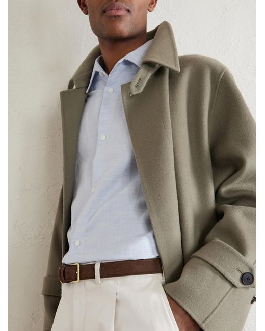 Mr P. White Cutaway-Collar Cotton, Linen And Cashmere-Blend Shirt for men