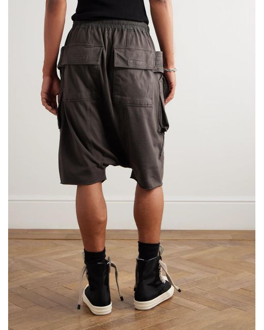Rick Owens Black Creatch Straight-Leg Brushed Cotton-Jersey Drawstring Cargo Shorts for men