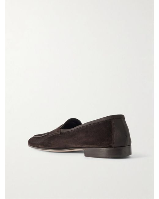 Edward Green Brown Polperro Leather-Trimmed Suede Penny Loafers for men