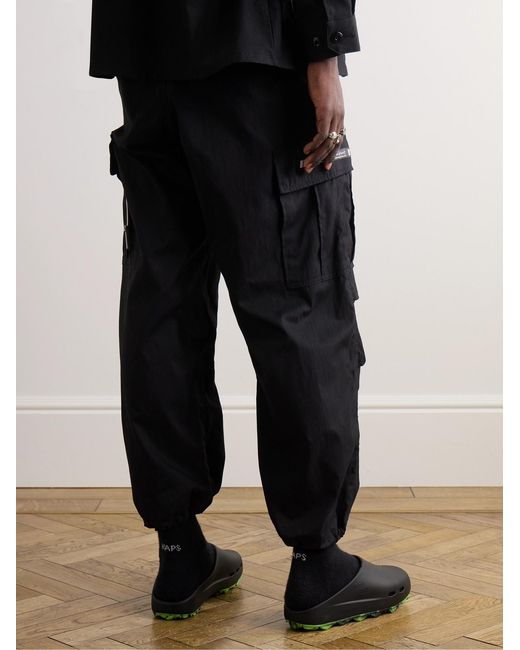 (w)taps Black Straight-Leg Cotton And Nylon-Blend Drawstring Cargo Trousers for men