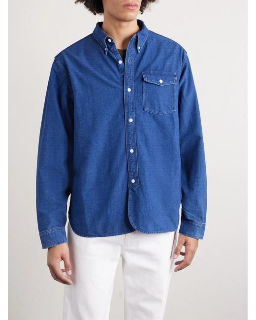 RRL Blue Button-down Collar Cotton Oxford Shirt for men