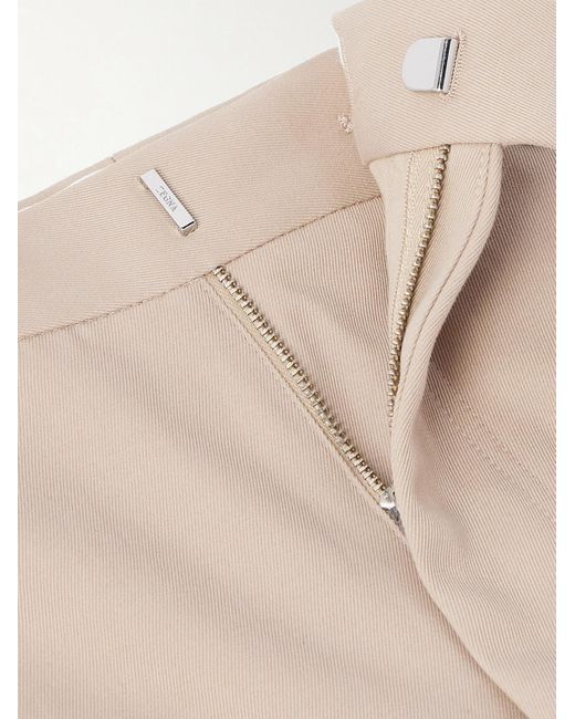 Zegna Natural Straight-Leg Pleated Cotton And Wool-Blend Twill Trousers for men