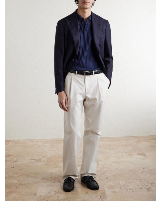 Mr P. Blue Organic Cotton Jacquard Polo Shirt for men