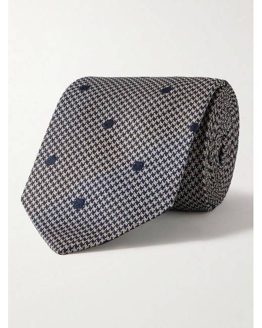 Kingsman Gray Drake's 8cm Polka Dot Silk-grenadine Jacquard Tie for men