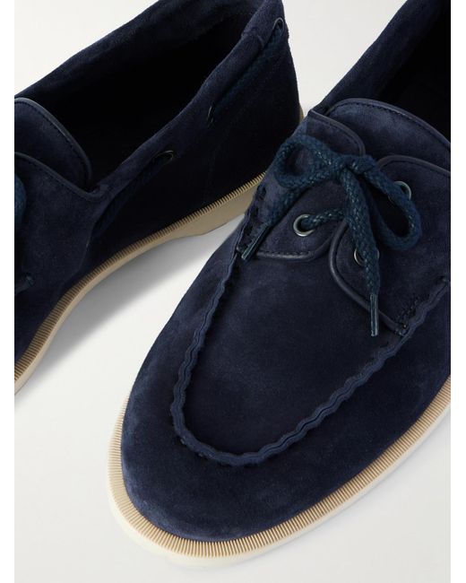 John Lobb Blue Foil Suede Boat Shoes for men