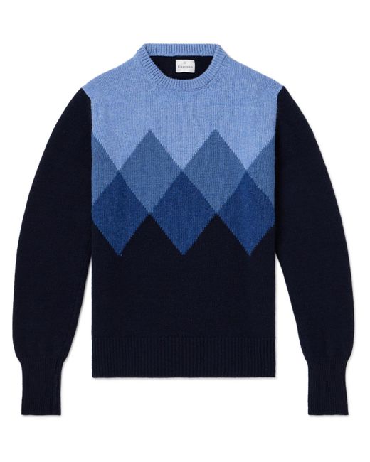 Kingsman Blue Argylle Jacquard-knit Wool Sweater for men