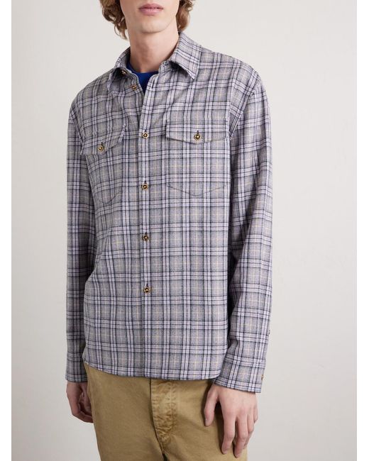 Versace Brown Checked Wool-Flannel Shirt for men