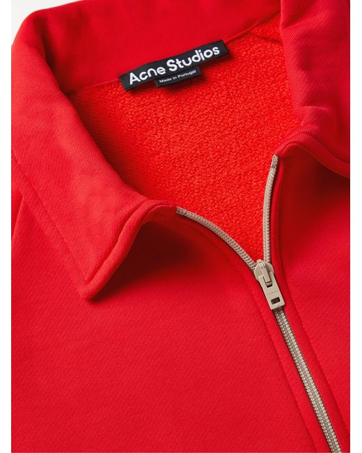 Acne Red Fremont Velvet-Trimmed Cotton-Blend Jersey Zip-Up Sweatshirt for men