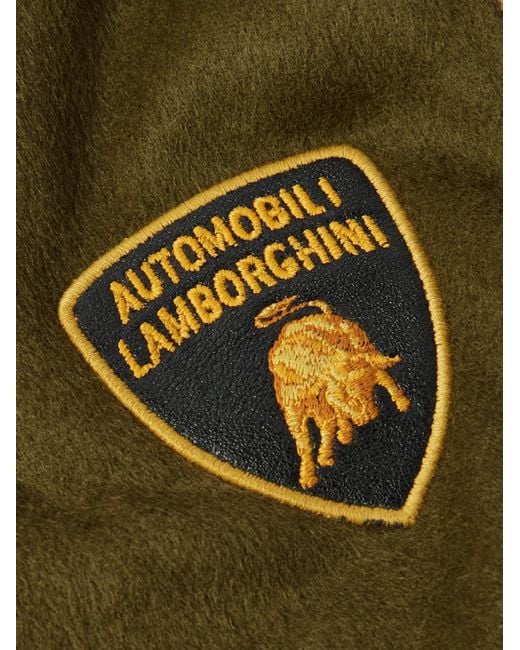 Rhude Green Lamborghini Embroidered Wool-Blend Flannel Varsity Jacket for men