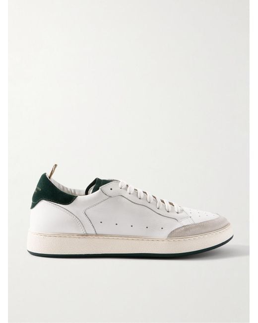Officine Creative White The Answer 001 Distressed Suede-Trimmed Leather Sneakers for men