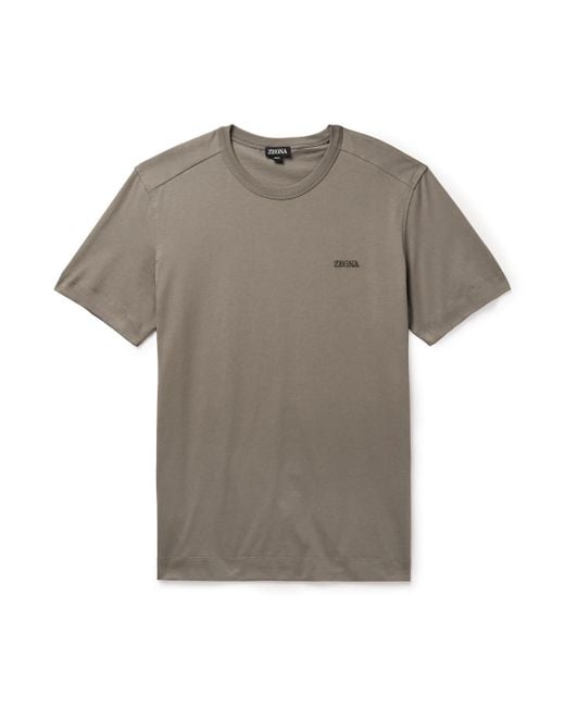 Zegna Gray Slim-fit Logo-embroidered Cotton-jersey T-shirt for men