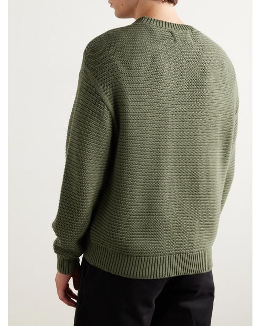 Folk Green Ribbed Cotton Sweater for men