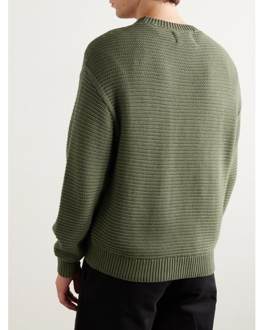 Folk Green Ribbed Cotton Sweater for men