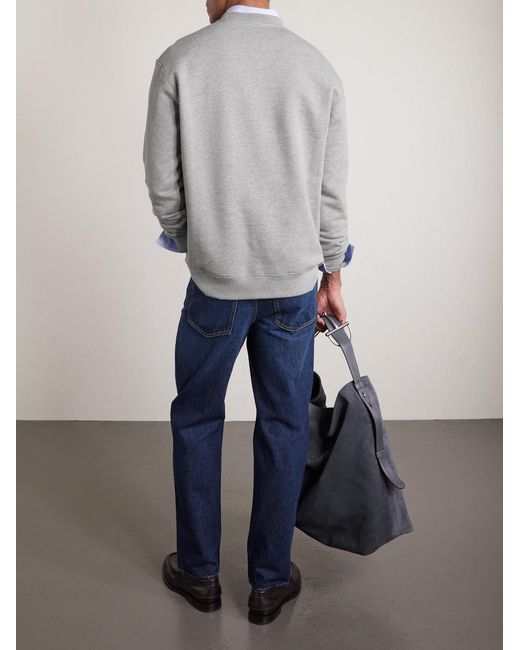 Gucci Gray Logo-Embroidered Striped Cotton-Jersey Sweater for men