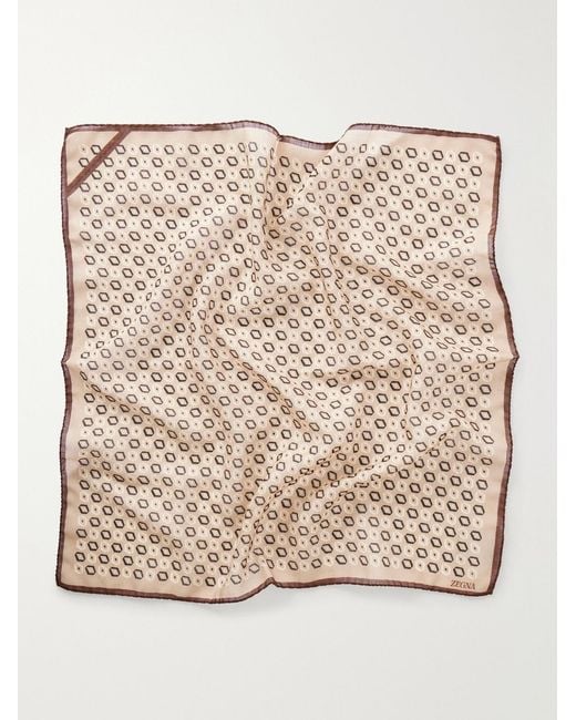 Zegna Natural Printed Wool Pocket Square for men