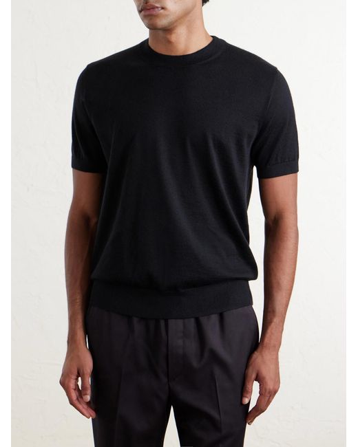 Brioni Black Cashmere And Silk-Blend T-Shirt for men