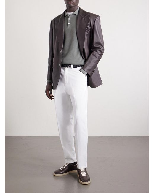 Brunello Cucinelli Gray Ribbed Cotton Polo Shirt for men