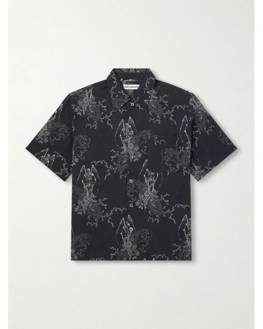 Our Legacy Blue Every Printed Cotton And Linen-blend Shirt for men