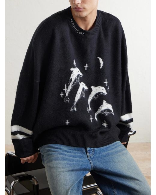 NAHMIAS Blue Dolphin Dreams Logo-Embroidered Cotton And Wool-Blend Sweater for men