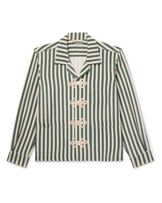 Bode Green Trillium Camp-Collar Appliquéd Striped Silk Shirt for men