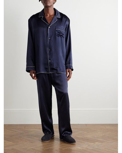 Zimmerli of Switzerland Blue Silk-Satin Pyjama Set for men