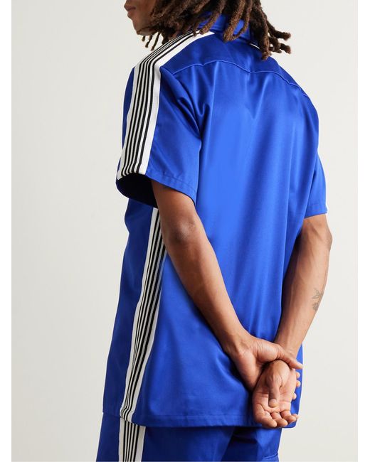 Needles Blue Webbing-Trimmed Embroidered Twill Shirt for men