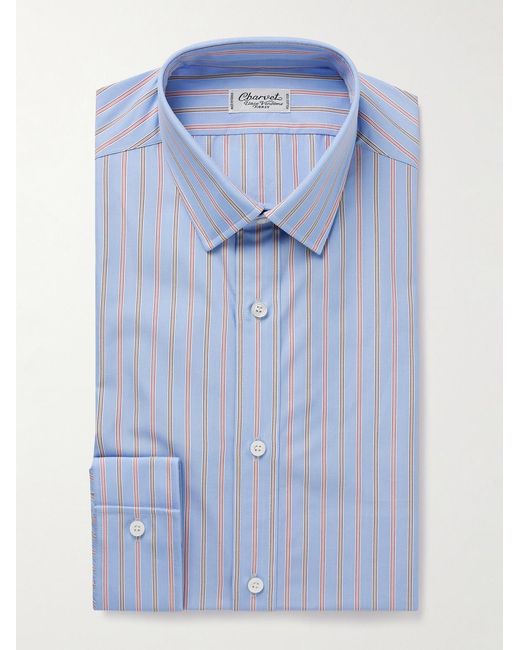 Charvet Blue Striped Cotton-Poplin Shirt for men
