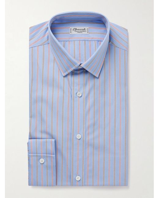 Charvet Blue Striped Cotton-Poplin Shirt for men