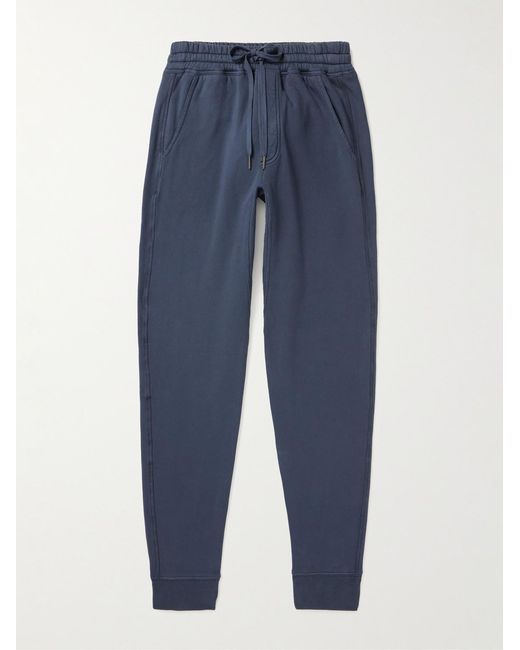 Tom Ford Blue Tapered Garment-Dyed Cotton-Jersey Sweatpants for men