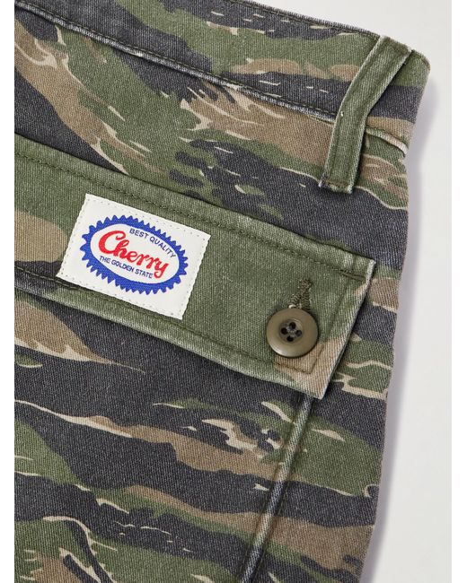 CHERRY LA Green Straight-leg Camouflage-print Cotton-canvas Trousers for men