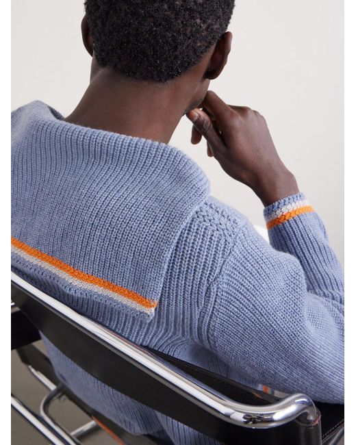Boat Deck Ribbed Virgin Wool Sweater di Bode in Blue da Uomo