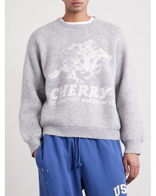 CHERRY LA White Won The West Jacquard-knit Alpaca-blend Sweater for men