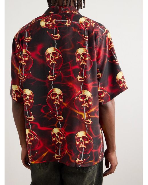 Wacko Maria Red 56 Tattoo Studio Camp-collar Printed Tm Lyocell Shirt for men