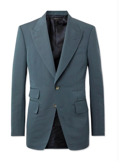 Tom Ford Shelton Cotton And Silk-blend Suit Jacket in Blue for Men | Lyst