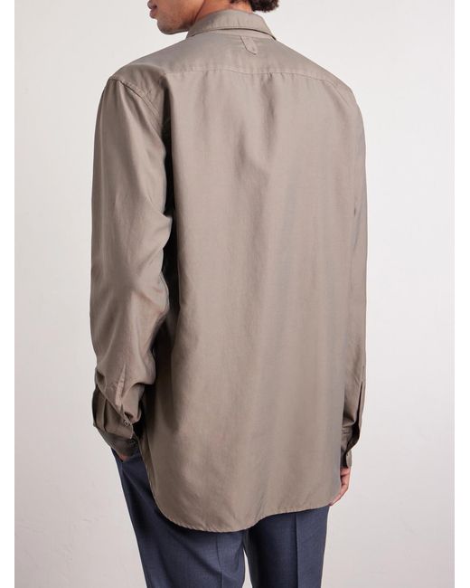 Canali Gray Garment-Dyed Cotton And Silk-Blend Shirt for men