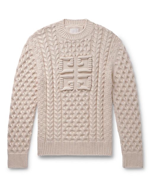 Givenchy White Logo-jacquard Cable-knit Cotton-blend Sweater for men