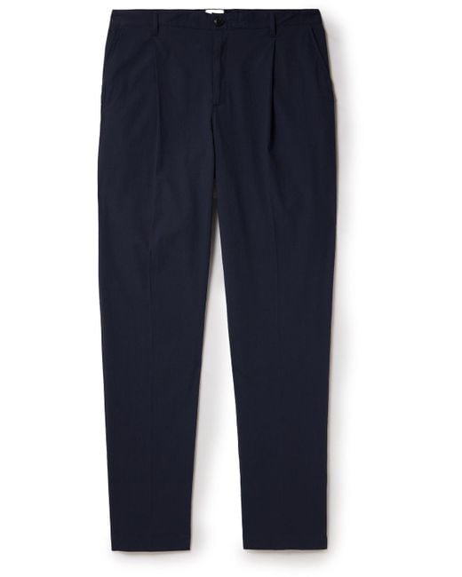 Sunspel Blue Straight-leg Pleated Cotton-blend Seersucker Trousers for men