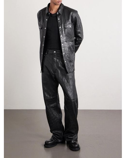 Rick Owens Gray Geth Wide-leg Full-grain Leather Trousers for men