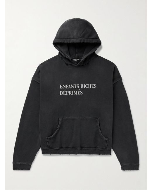 Enfants Riches Deprimes Black Thrashed Distressed Logo-print Cotton-jersey Hoodie for men
