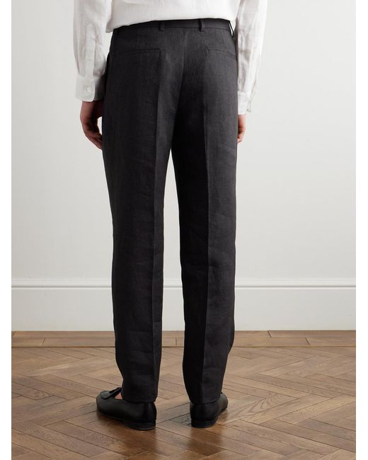 Brunello Cucinelli Black Slim-fit Pleated Linen Suit Trousers for men