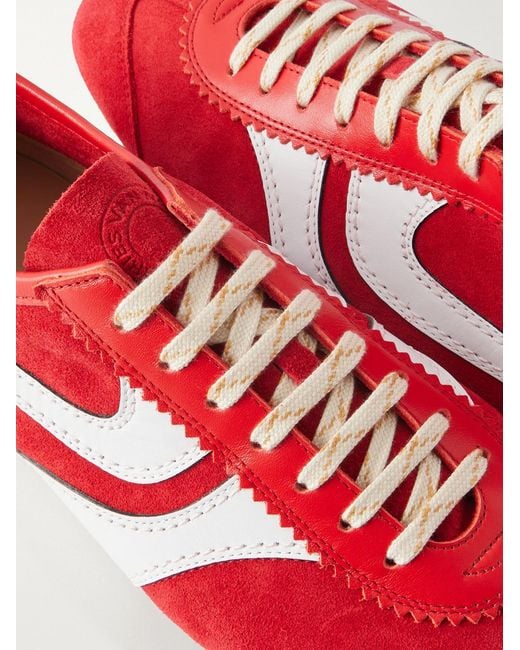 Dries Van Noten Red Leather-Trimmed Suede Sneakers for men