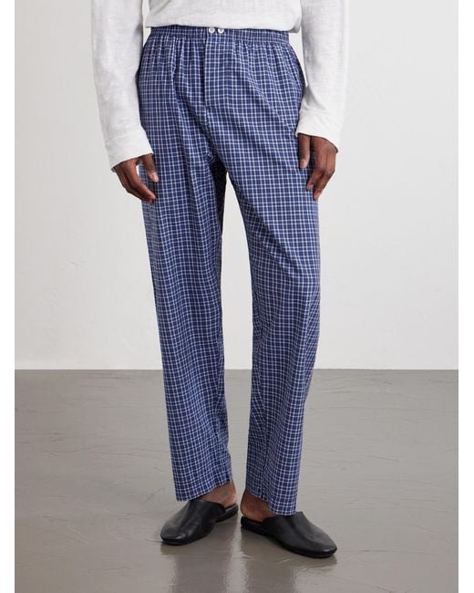 Tekla Blue Straight-Leg Checked Organic Cotton-Poplin Pyjama Trousers for men