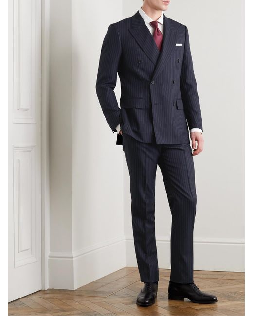 Kingsman Blue Navy Harry Slim-fit Pinstriped Super 120s Wool And Cashmere-blend Suit for men