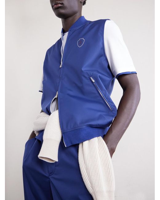 Brunello Cucinelli Blue Logo-Appliquéd Tech-Shell Gilet for men