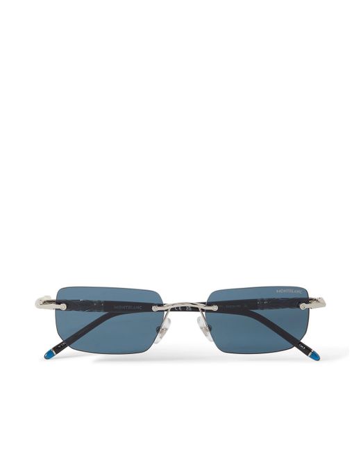Montblanc Blue Meisterstück Rimless Rectangular-frame Silver-tone And Acetate Sunglasses for men