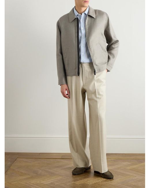Brioni Gray Linen-Blend Bomber Jacket for men