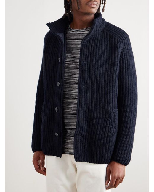 Herno Blue Shell-trimmed Padded Virgin Wool Hooded Jacket for men