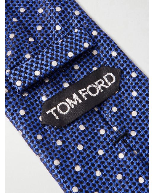 Tom Ford Blue 8cm Embroidered Polka-dot Silk-jacquard Tie for men