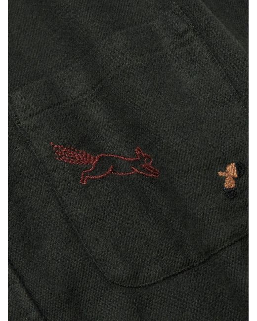 Portuguese Flannel Black Fall Leaves Embroidered Cotton-Flannel Shirt for men