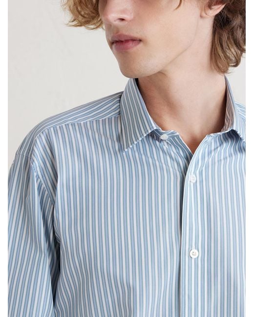 Charvet Blue Striped Cotton-Poplin Shirt for men